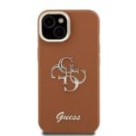 Guess PU Grained 4G Logo Stand Camera Frame Brown Kryt iPhone 15