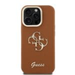 Guess PU Grained 4G Logo Stand Camera Frame Brown Kryt iPhone 15 Pro Max