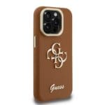 Guess PU Grained 4G Logo Stand Camera Frame Brown Kryt iPhone 15 Pro Max