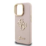 Guess PU Grained 4G Logo Stand Camera Frame Pink Kryt iPhone 15 Pro