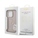 Guess PU Grained 4G Logo Stand Camera Frame Pink Kryt iPhone 15 Pro