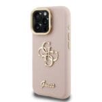 Guess PU Grained 4G Logo Stand Camera Frame Pink Kryt iPhone 15 Pro Max