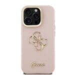 Guess PU Grained 4G Logo Stand Camera Frame Pink Kryt iPhone 15 Pro Max