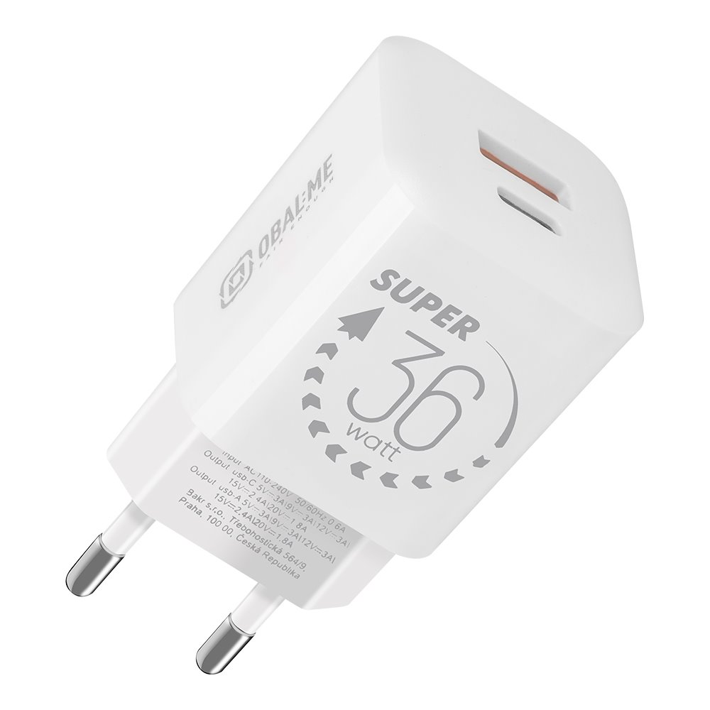 OBAL:ME GaN Travel Charger USB-A + USB-C 36W White