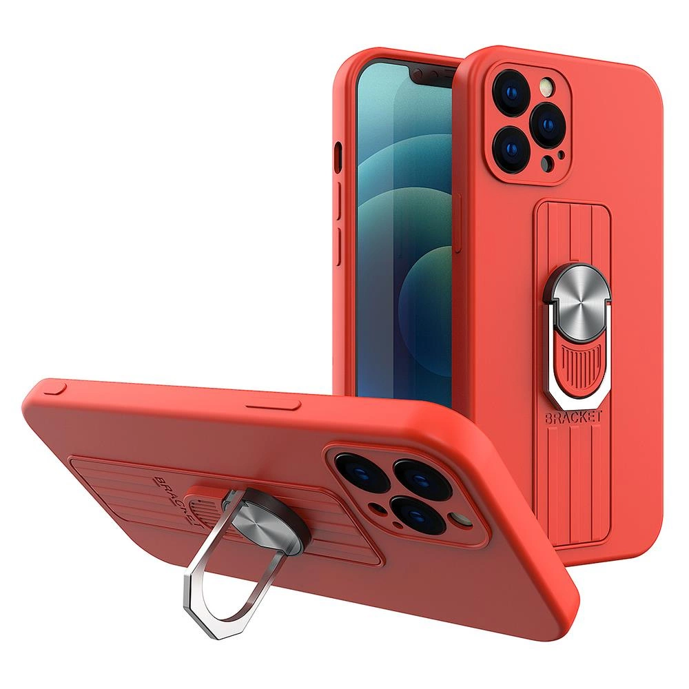 Ring Silicone With Finger Grip And Stand Red Kryt Samsung Galaxy S21 Plus