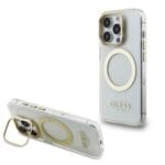Guess IML Gold Outline Stand Camera Frame MagSafe Transparent Kryt iPhone 15 Pro