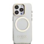 Guess IML Gold Outline Stand Camera Frame MagSafe Transparent Kryt iPhone 15 Pro Max