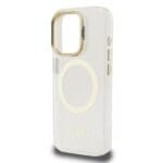 Guess IML Gold Outline Stand Camera Frame MagSafe Transparent Kryt iPhone 15 Pro Max