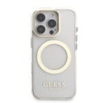 Guess IML Gold Outline Stand Camera Frame MagSafe Transparent Kryt iPhone 16 Pro Max