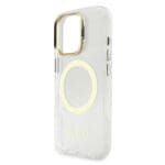 Guess IML Gold Outline Stand Camera Frame MagSafe Transparent Kryt iPhone 16 Pro Max
