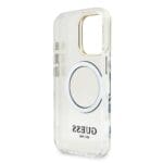 Guess IML Gold Outline Stand Camera Frame MagSafe Transparent Kryt iPhone 16 Pro Max