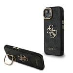 Guess PU 4G Metal Logo Stand Camera Frame Black Kryt iPhone 13