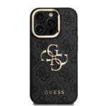 Guess PU 4G Metal Logo Stand Camera Frame Black Kryt iPhone 15 Pro