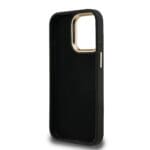 Guess PU 4G Metal Logo Stand Camera Frame Black Kryt iPhone 15 Pro
