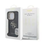 Guess PU 4G Metal Logo Stand Camera Frame Black Kryt iPhone 15 Pro