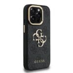 Guess PU 4G Metal Logo Stand Camera Frame Black Kryt iPhone 15 Pro Max