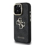 Guess PU 4G Metal Logo Stand Camera Frame Black Kryt iPhone 16 Pro