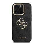 Guess PU 4G Metal Logo Stand Camera Frame Black Kryt iPhone 16 Pro