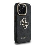 Guess PU 4G Metal Logo Stand Camera Frame Black Kryt iPhone 16 Pro