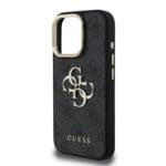 Guess PU 4G Metal Logo Stand Camera Frame Black Kryt iPhone 16 Pro