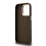 Guess PU 4G Metal Logo Stand Camera Frame Brown Kryt iPhone 15 Pro Max