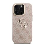 Guess PU 4G Metal Logo Stand Camera Frame Pink Kryt iPhone 15 Pro