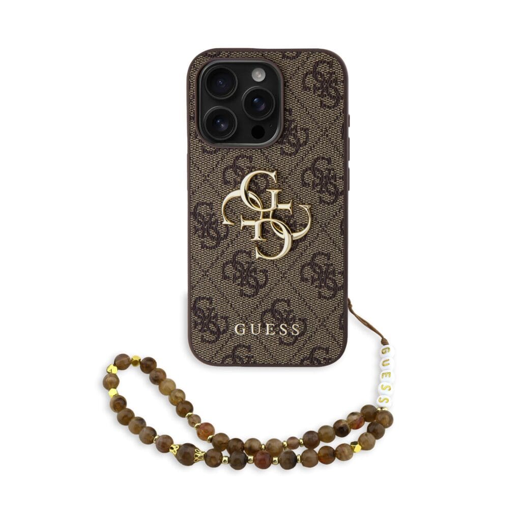 Guess PU 4G Metal Logo Strap Brown Kryt iPhone 15 Pro