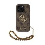 Guess PU 4G Metal Logo Strap Brown Kryt iPhone 15 Pro