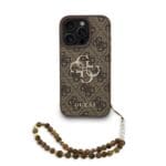 Guess PU 4G Metal Logo Strap Brown Kryt iPhone 16 Pro
