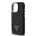 Guess PU 4G Strass Triangle Logo Stand Camera Frame MagSafe Black Kryt iPhone 15 Pro Max