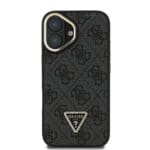 Guess PU 4G Strass Triangle Logo Stand Camera Frame MagSafe Black Kryt iPhone 16