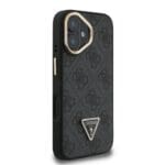 Guess PU 4G Strass Triangle Logo Stand Camera Frame MagSafe Black Kryt iPhone 16