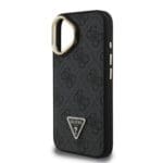 Guess PU 4G Strass Triangle Logo Stand Camera Frame MagSafe Black Kryt iPhone 16