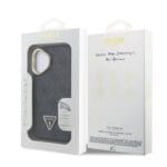 Guess PU 4G Strass Triangle Logo Stand Camera Frame MagSafe Black Kryt iPhone 16