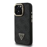 Guess PU 4G Strass Triangle Logo Stand Camera Frame MagSafe Black Kryt iPhone 16 Pro