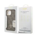 Guess PU 4G Strass Triangle Logo Stand Camera Frame MagSafe Brown Kryt iPhone 13