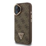 Guess PU 4G Strass Triangle Logo Stand Camera Frame MagSafe Brown Kryt iPhone 16