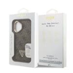 Guess PU 4G Strass Triangle Logo Stand Camera Frame MagSafe Brown Kryt iPhone 16