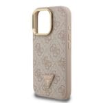 Guess PU 4G Strass Triangle Logo Stand Camera Frame MagSafe Pink Kryt iPhone 15 Pro Max