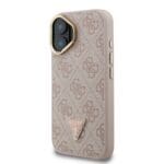 Guess PU 4G Strass Triangle Logo Stand Camera Frame MagSafe Pink Kryt iPhone 16