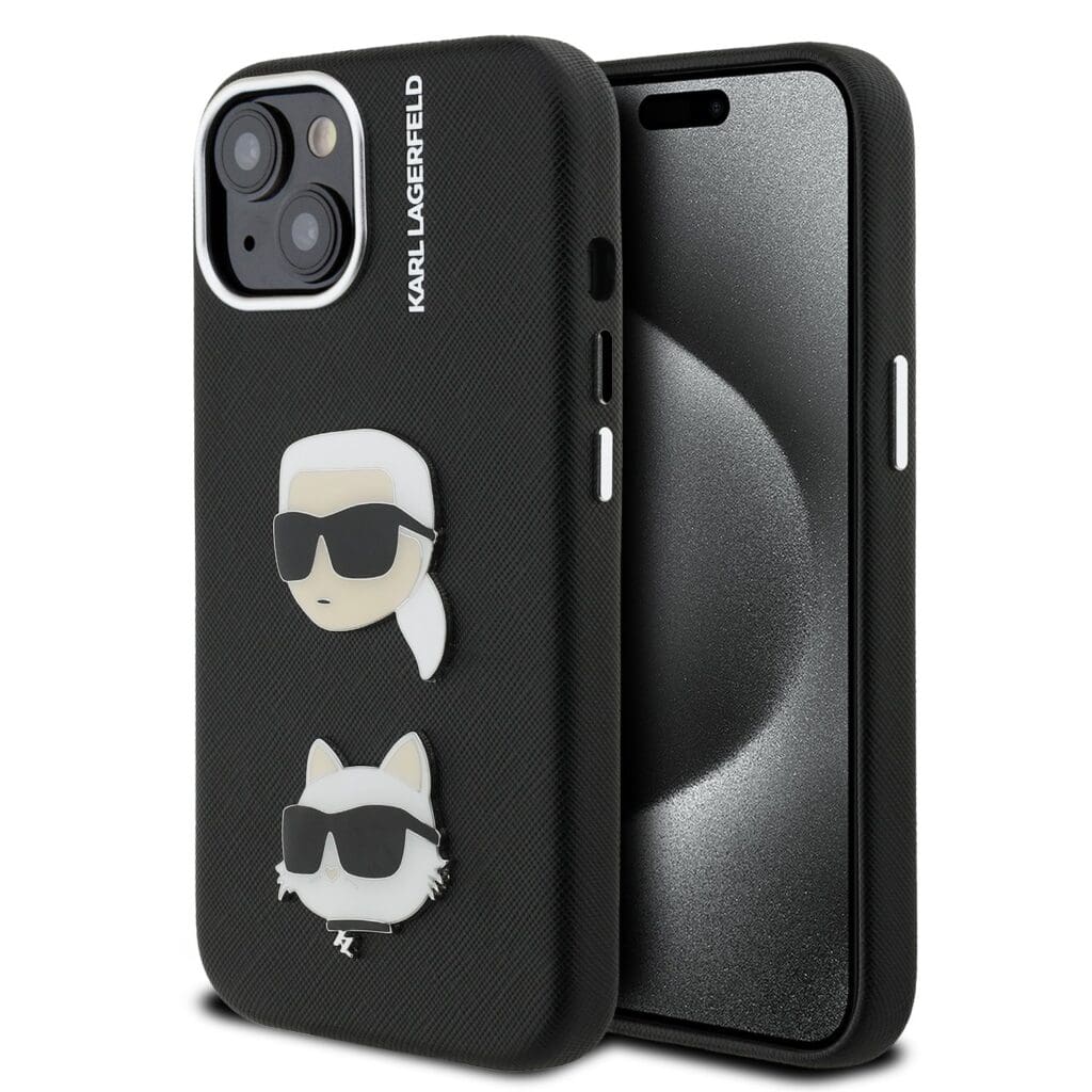 Karl Lagerfeld Grained PU K&CH Heads Black Kryt iPhone 15
