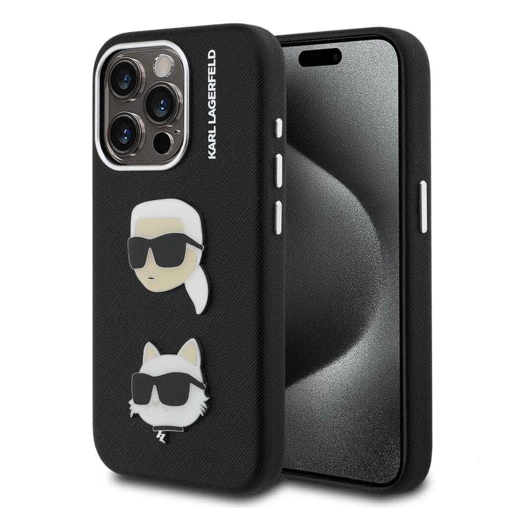 Karl Lagerfeld Grained PU K&CH Heads Black Kryt iPhone 15 Pro