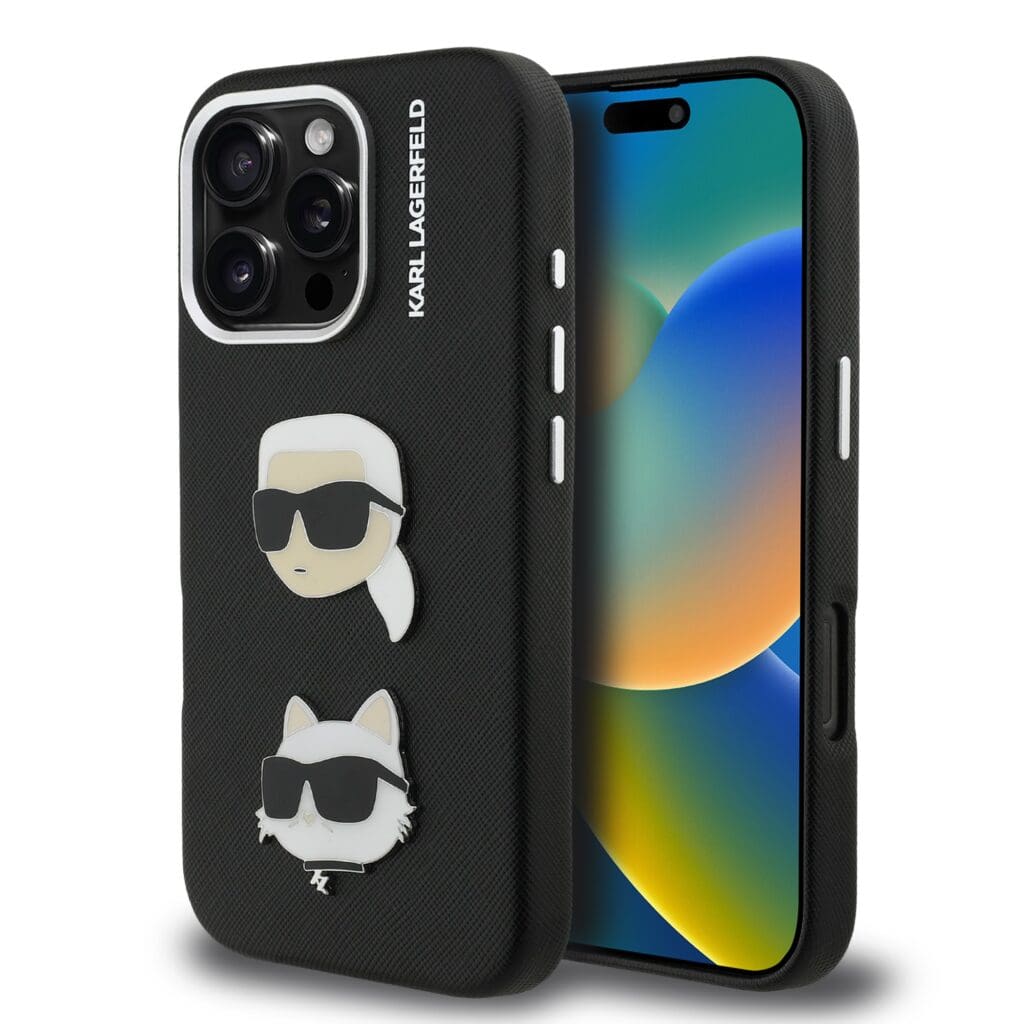 Karl Lagerfeld Grained PU K&CH Heads Black Kryt iPhone 16 Pro