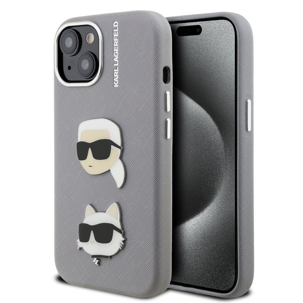Karl Lagerfeld Grained PU K&CH Heads Grey Kryt iPhone 15