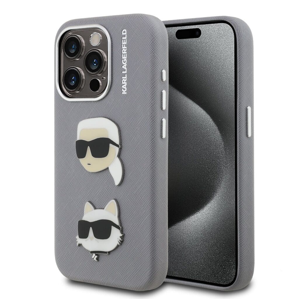 Karl Lagerfeld Grained PU K&CH Heads Grey Kryt iPhone 15 Pro