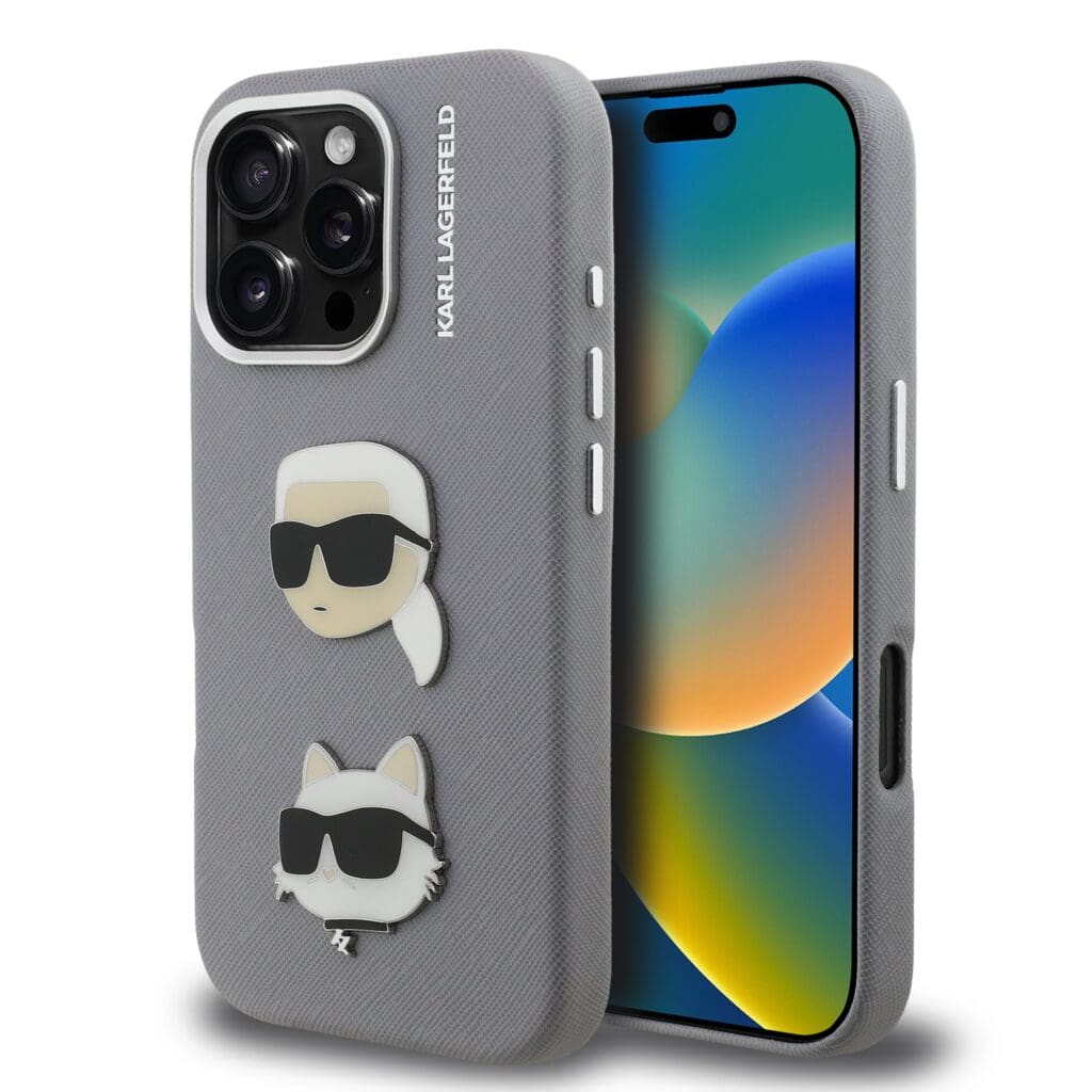 Karl Lagerfeld Grained PU K&CH Heads Grey Kryt iPhone 16 Pro