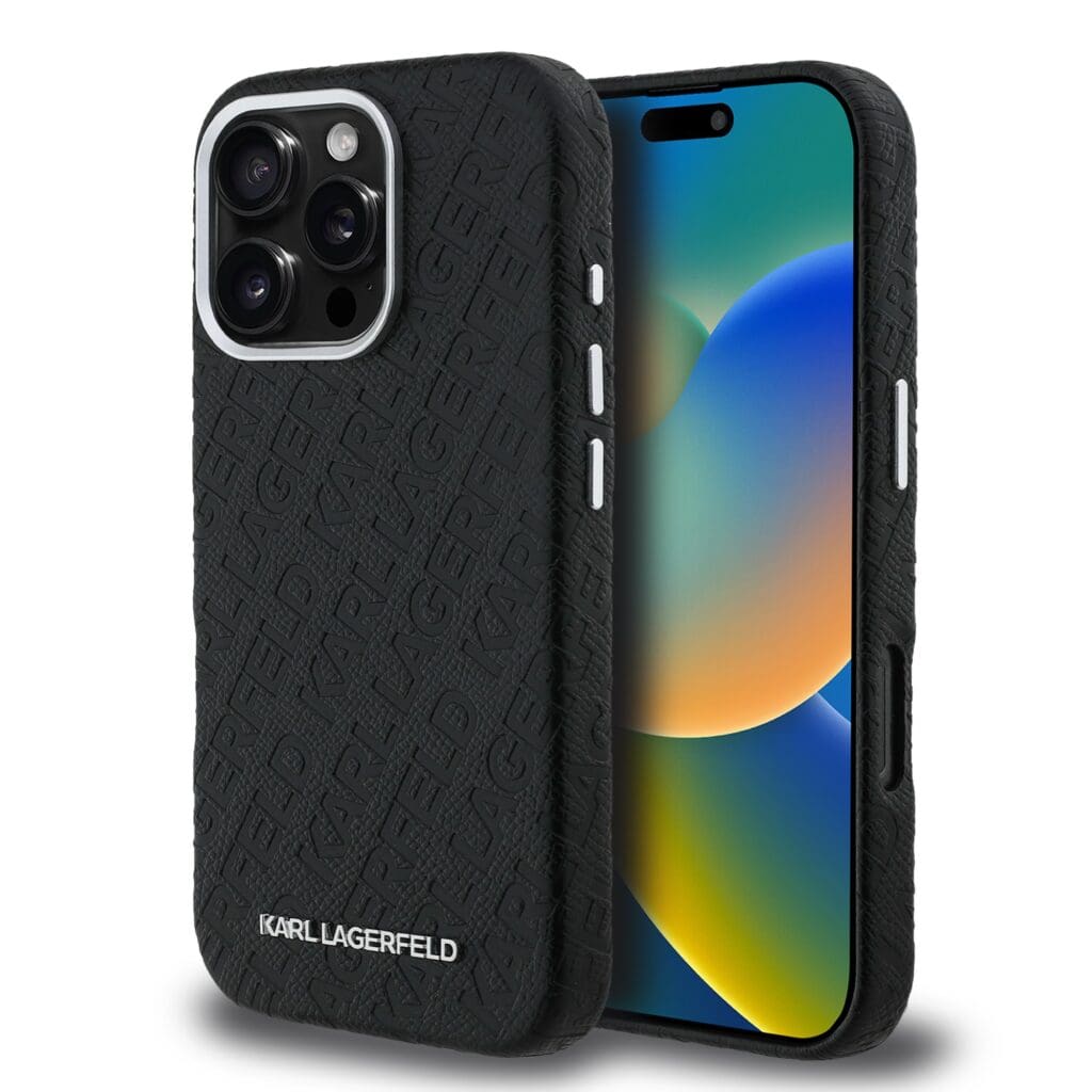 Karl Lagerfeld Grained PU Repeated Logo MagSafe Black Kryt iPhone 16 Pro