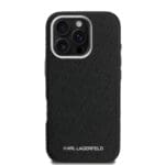 Karl Lagerfeld Grained PU Repeated Logo MagSafe Black Kryt iPhone 16 Pro