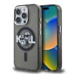 Karl Lagerfeld IML Glitter Karl and Choupette Sketch MagSafe Black Kryt iPhone 15 Pro