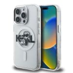 Karl Lagerfeld IML Glitter Karl and Choupette Sketch MagSafe Transparent Kryt iPhone 15 Pro Max